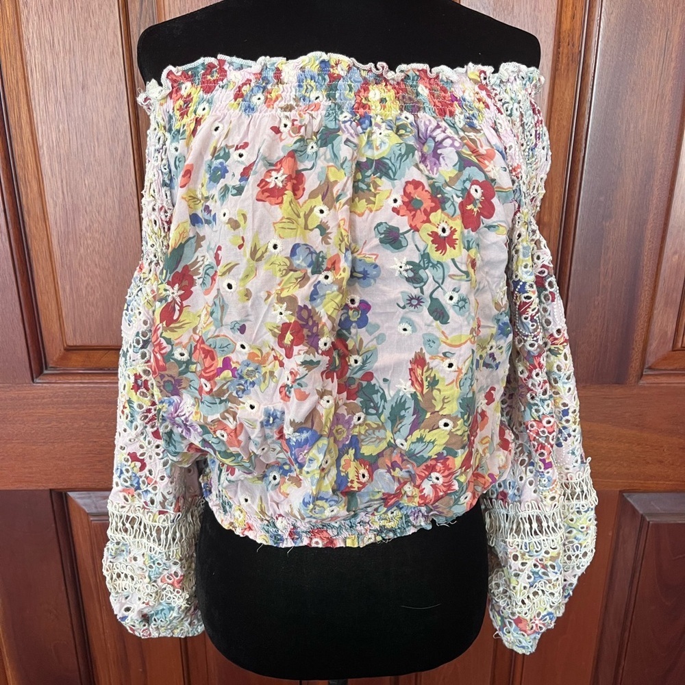 Miss June Paris off the shoulder top blouse Floral Eyelet embroidery cotton Boho